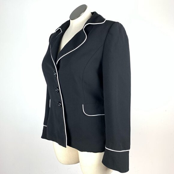 Tahari Womens blazer size 16 black white piping 3 button career Jacket - Picture 6 of 9
